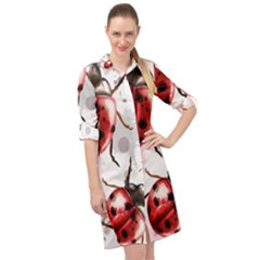 Ladybugs-pattern-texture-watercolor Long Sleeve Mini Shirt Dress by Vaneshart