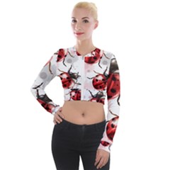 Ladybugs-pattern-texture-watercolor Long Sleeve Cropped Velvet Jacket by Vaneshart