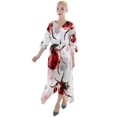 Ladybugs-pattern-texture-watercolor Quarter Sleeve Wrap Front Maxi Dress by Vaneshart