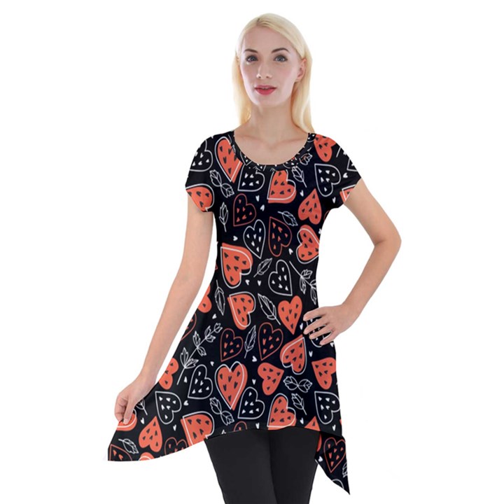 Seamless-vector-pattern-with-watermelons-hearts-mint Short Sleeve Side Drop Tunic