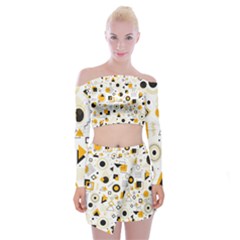 Flat-geometric-shapes-background Off Shoulder Top With Mini Skirt Set by Vaneshart