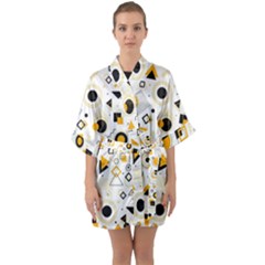 Flat-geometric-shapes-background Half Sleeve Satin Kimono  by Vaneshart