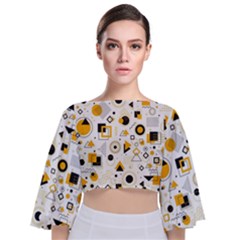 Flat-geometric-shapes-background Tie Back Butterfly Sleeve Chiffon Top