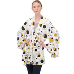 Flat-geometric-shapes-background Long Sleeve Velvet Kimono  by Vaneshart