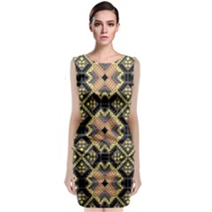 Seamless-mexican-pattern Sleeveless Velvet Midi Dress by Vaneshart