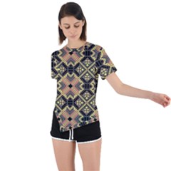 Seamless-mexican-pattern Asymmetrical Short Sleeve Sports Tee