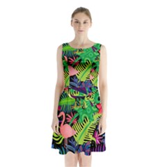 Tropical-exotic-colors-seamless-pattern Sleeveless Waist Tie Chiffon Dress by Vaneshart