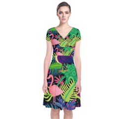 Tropical-exotic-colors-seamless-pattern Short Sleeve Front Wrap Dress by Vaneshart