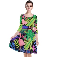 Tropical-exotic-colors-seamless-pattern Quarter Sleeve Waist Band Dress by Vaneshart