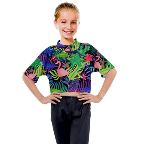 Tropical-exotic-colors-seamless-pattern Kids Mock Neck Tee by Vaneshart