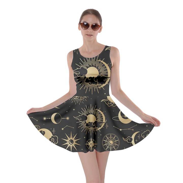 Asian-set-with-clouds-moon-sun-stars-vector-collection-oriental-chinese-japanese-korean-style Skater Dress