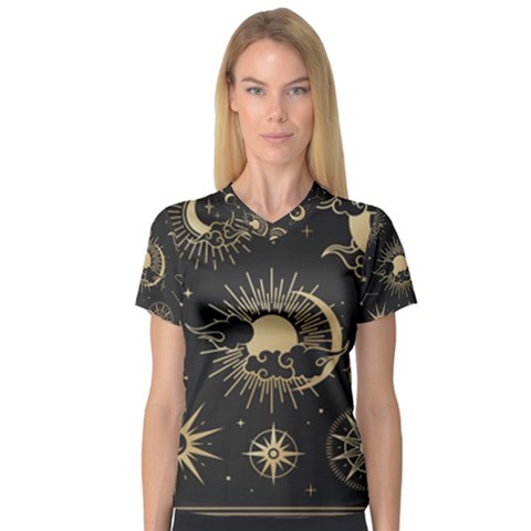 Asian-set-with-clouds-moon-sun-stars-vector-collection-oriental-chinese-japanese-korean-style V-neck Sport Mesh Tee by Vaneshart