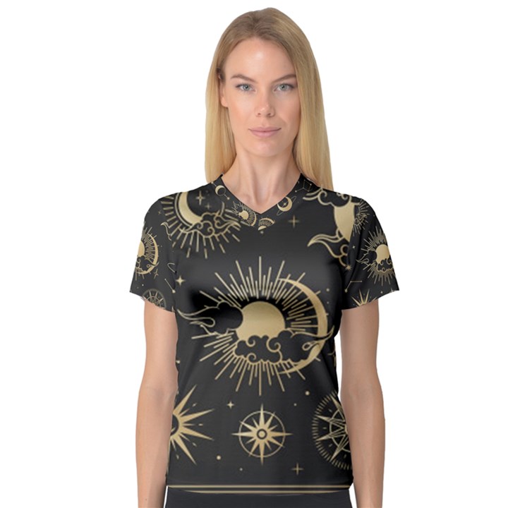 Asian-set-with-clouds-moon-sun-stars-vector-collection-oriental-chinese-japanese-korean-style V-Neck Sport Mesh Tee