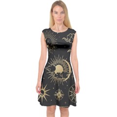 Asian-set-with-clouds-moon-sun-stars-vector-collection-oriental-chinese-japanese-korean-style Capsleeve Midi Dress by Vaneshart