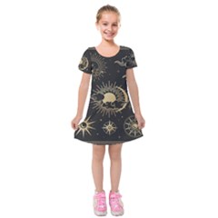 Asian-set-with-clouds-moon-sun-stars-vector-collection-oriental-chinese-japanese-korean-style Kids  Short Sleeve Velvet Dress by Vaneshart