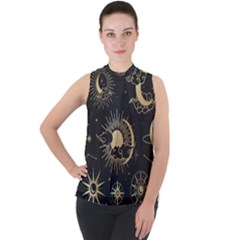 Asian-set-with-clouds-moon-sun-stars-vector-collection-oriental-chinese-japanese-korean-style Mock Neck Chiffon Sleeveless Top by Vaneshart