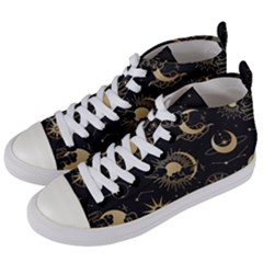 Asian-set-with-clouds-moon-sun-stars-vector-collection-oriental-chinese-japanese-korean-style Women s Mid-top Canvas Sneakers by Vaneshart