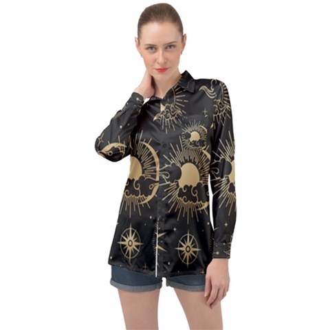 Asian-set-with-clouds-moon-sun-stars-vector-collection-oriental-chinese-japanese-korean-style Long Sleeve Satin Shirt by Vaneshart