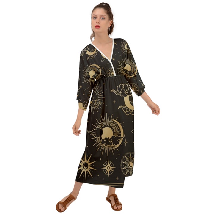 Asian-set-with-clouds-moon-sun-stars-vector-collection-oriental-chinese-japanese-korean-style Grecian Style  Maxi Dress