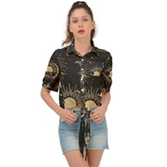 Asian-set-with-clouds-moon-sun-stars-vector-collection-oriental-chinese-japanese-korean-style Tie Front Shirt  by Vaneshart