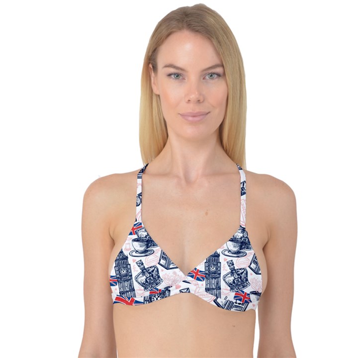 London-seamless-pattern Reversible Tri Bikini Top