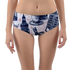 London-seamless-pattern Reversible Mid-waist Bikini Bottoms by Vaneshart