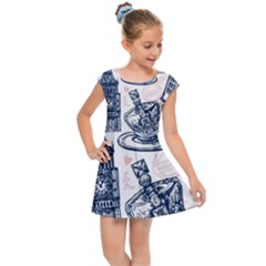 London-seamless-pattern Kids  Cap Sleeve Dress by Vaneshart