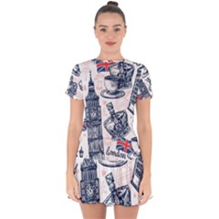 London-seamless-pattern Drop Hem Mini Chiffon Dress by Vaneshart