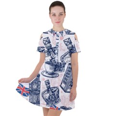 London-seamless-pattern Short Sleeve Shoulder Cut Out Dress  by Vaneshart