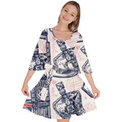 London-seamless-pattern Velour Kimono Dress by Vaneshart