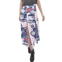 London-seamless-pattern Velour Split Maxi Skirt by Vaneshart