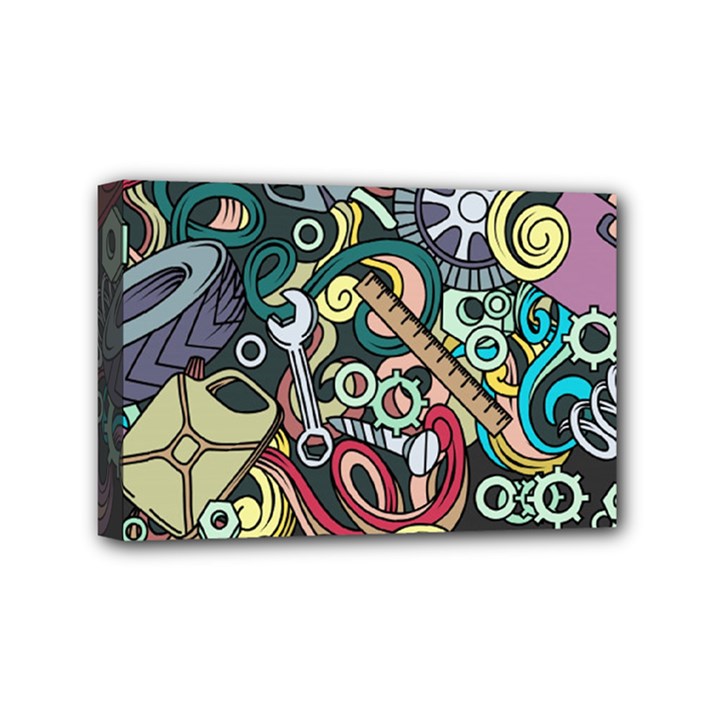 Cartoon-cute-doodles-hand-drawn-auto-service-seamless-pattern Mini Canvas 6  x 4  (Stretched)