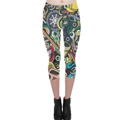 Cartoon-cute-doodles-hand-drawn-auto-service-seamless-pattern Capri Leggings  by Vaneshart