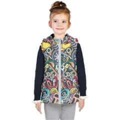 Cartoon-cute-doodles-hand-drawn-auto-service-seamless-pattern Kids  Hooded Puffer Vest by Vaneshart