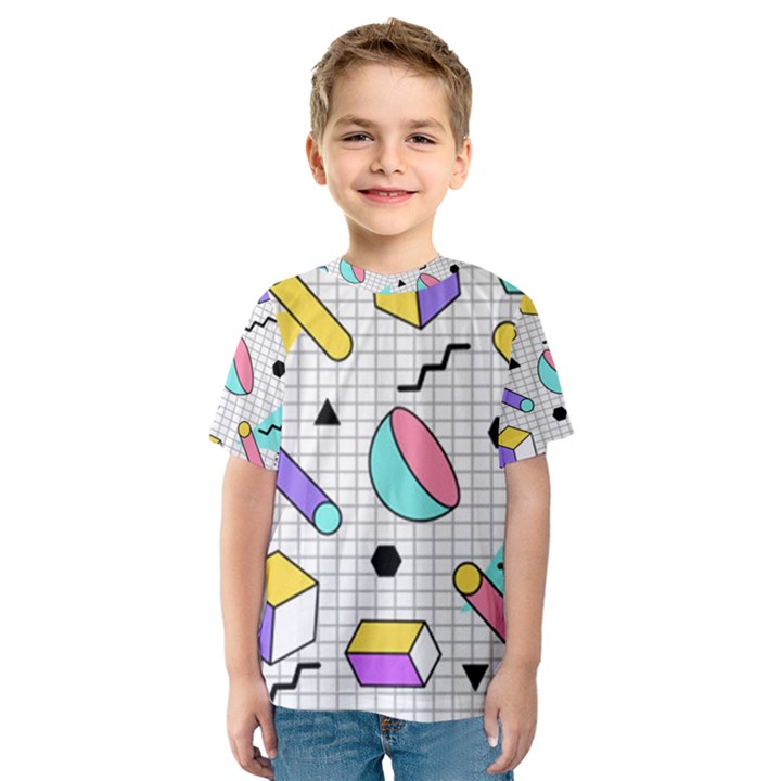 Tridimensional-pastel-shapes-background-memphis-style Kids  Sport Mesh Tee