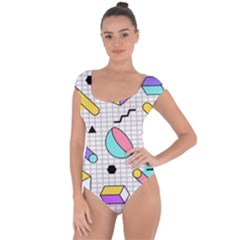 Tridimensional-pastel-shapes-background-memphis-style Short Sleeve Leotard  by Vaneshart