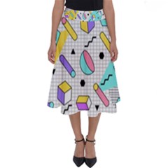 Tridimensional-pastel-shapes-background-memphis-style Perfect Length Midi Skirt by Vaneshart