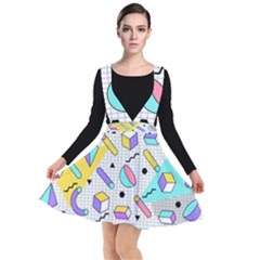 Tridimensional-pastel-shapes-background-memphis-style Plunge Pinafore Dress by Vaneshart