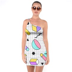 Tridimensional-pastel-shapes-background-memphis-style One Soulder Bodycon Dress by Vaneshart