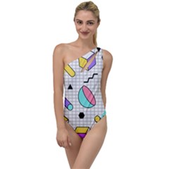 Tridimensional-pastel-shapes-background-memphis-style To One Side Swimsuit by Vaneshart