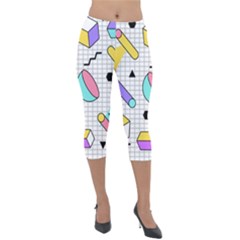 Tridimensional-pastel-shapes-background-memphis-style Lightweight Velour Capri Leggings  by Vaneshart