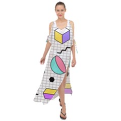 Tridimensional-pastel-shapes-background-memphis-style Maxi Chiffon Cover Up Dress by Vaneshart