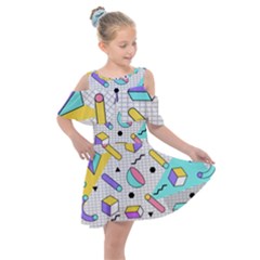 Tridimensional-pastel-shapes-background-memphis-style Kids  Shoulder Cutout Chiffon Dress