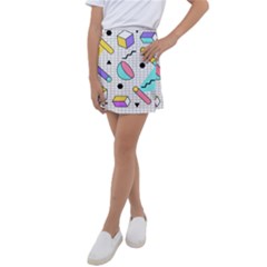 Tridimensional-pastel-shapes-background-memphis-style Kids  Tennis Skirt