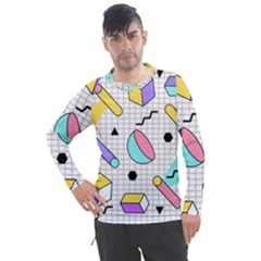 Tridimensional-pastel-shapes-background-memphis-style Men s Pique Long Sleeve Tee