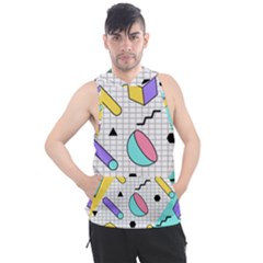 Tridimensional-pastel-shapes-background-memphis-style Men s Sleeveless Hoodie by Vaneshart