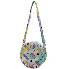 Tridimensional-pastel-shapes-background-memphis-style Crossbody Circle Bag by Vaneshart