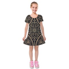 Zentangle-styled-ornament-pattern Kids  Short Sleeve Velvet Dress