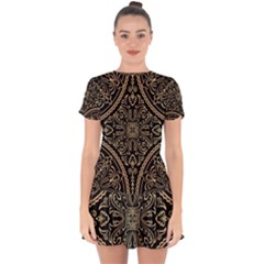 Zentangle-styled-ornament-pattern Drop Hem Mini Chiffon Dress