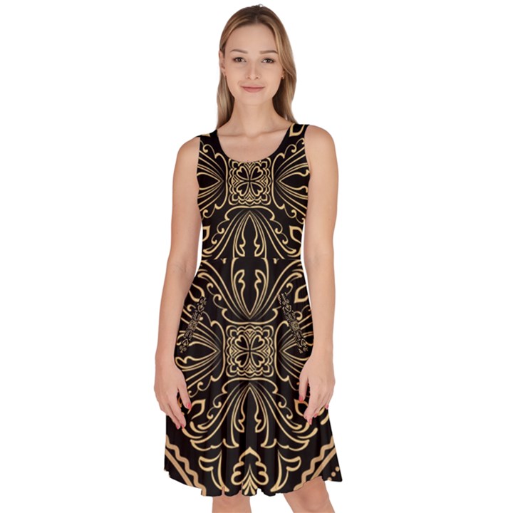 Zentangle-styled-ornament-pattern Knee Length Skater Dress With Pockets